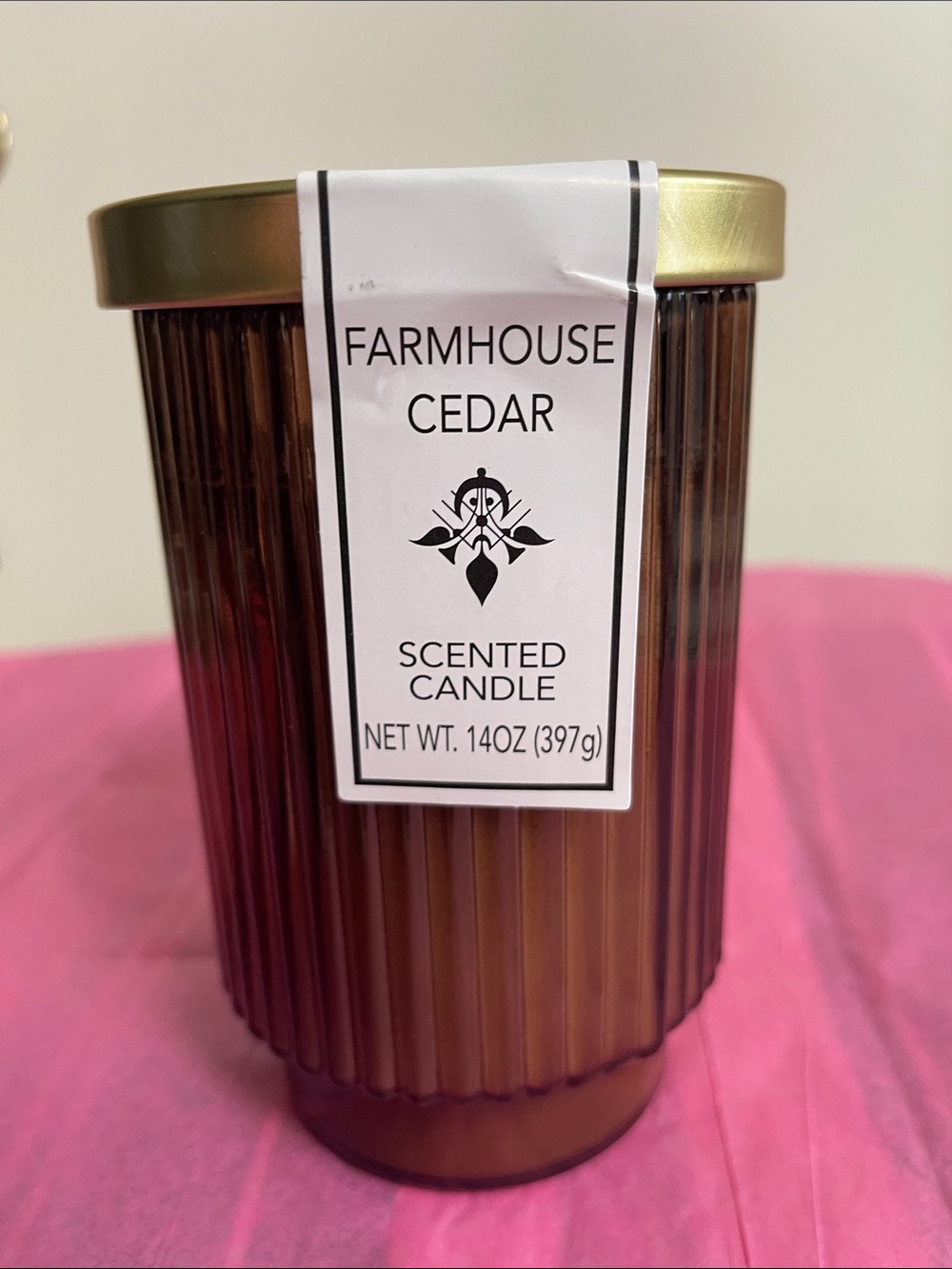 Farmhouse Cedar Scented Candle - Brown Glass with Gold Lid